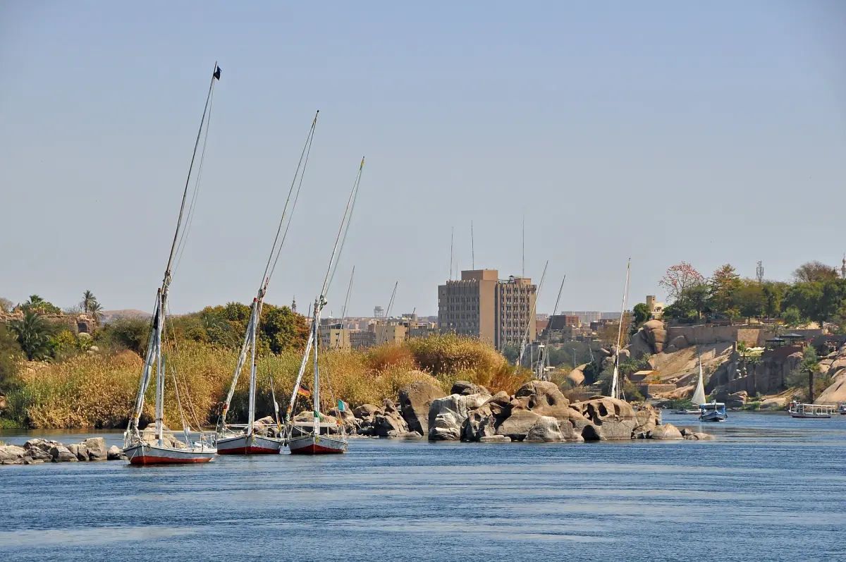 Feluccas moored on the Aswan waterfront