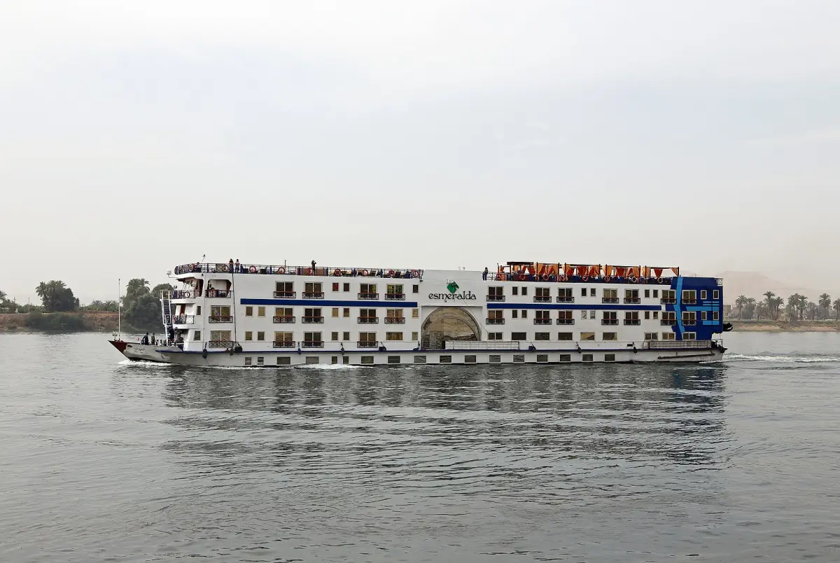A cruise ship passing the West Bank hills